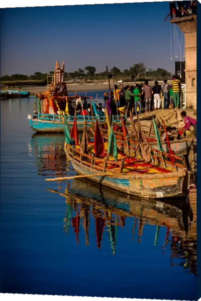 Colorful boats at the Holi Festival, Vrindavan, Uttar Pradesh, India, Asia
