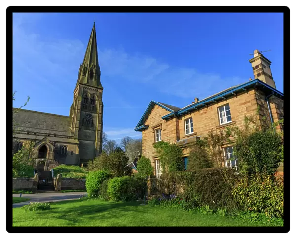 St. Peters Church and house on Village Green, Edensor, Chatsworth Estate, home of