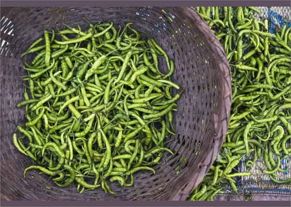 Green chillies in Hpa An Morning Market, Kayin State (Karen State), Myanmar (Burma), Asia