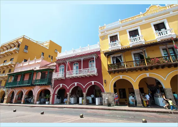 Traditional houses in the colorful old town of Cartagena, Colombia, South America