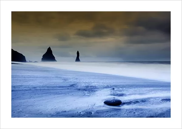Vik black volcanic sand beach, Vik, Iceland, Polar Regions