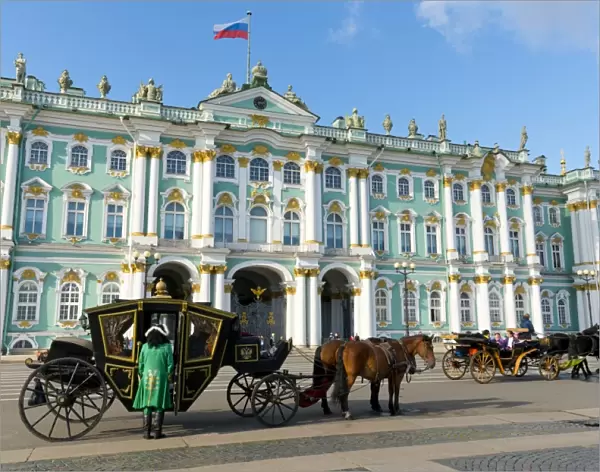 Horse drawn carriages in front of the Winter Palace (State Hermitage Museum), Palace Square