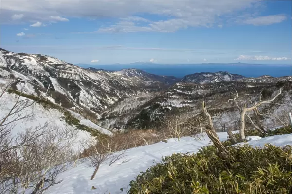 Snowcapped mountains in Shiretoko National Park, UNESCO World Heritage Site, Hokkaido