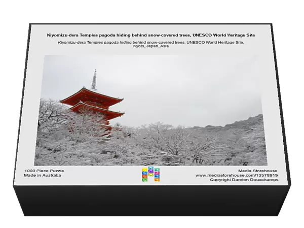 Kiyomizu-dera Temples pagoda hiding behind snow-covered trees, UNESCO World Heritage Site