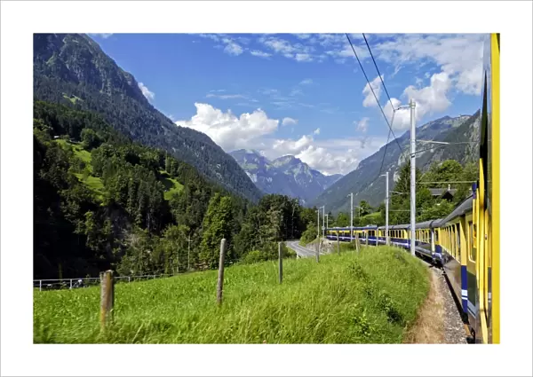 Berner Oberlandbahn Railway in Lutschental near Grindelwald, Bernese Oberland, Switzerland