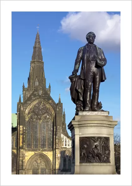 Statue of David Livingstone and Glasgow Cathedral, Glasgow, Scotland, United Kingdom