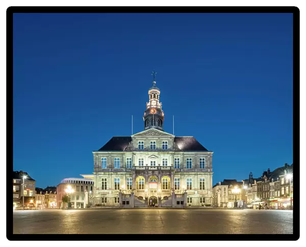 Stadhuis city hall on Markt square at dusk, Mstricht, Limburg, Netherlands, Europe