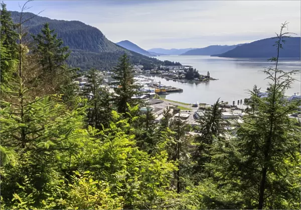 Stunning view, Wrangell and landscape from Mount Dewey trail lookout, Wrangell, pioneer port