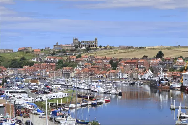 View of Whitby Abbey and the River Esk, Whitby, Yorkshire, England, United Kingdom