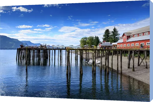 Restored salmon cannery museum, dock and boats, Icy Strait Point, Hoonah, Summer