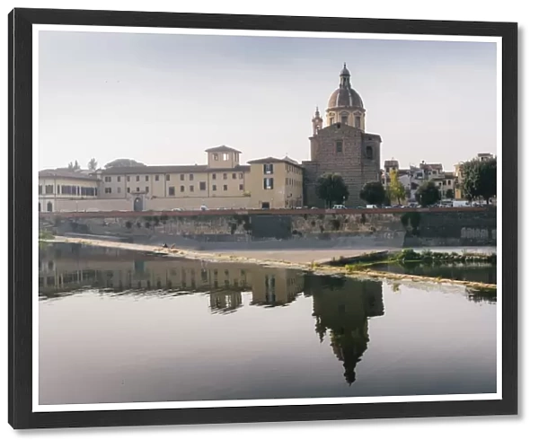 San Frediano in Cestello church with reflection on River Arno in Florence, Tuscany