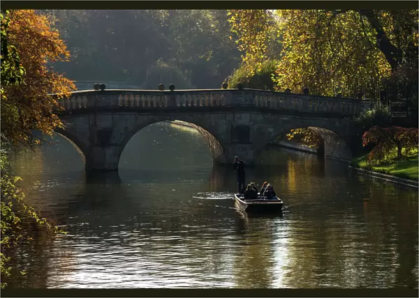 Clare Bridge in the Backs on an autumn day. Cambridge University, Cambridge, Cambridgeshire