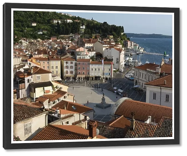 View from above of the Tartini Square, Piran, Slovenia, Europe