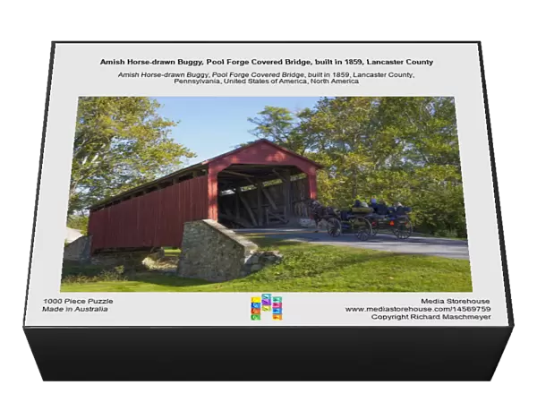 Amish Horse-drawn Buggy, Pool Forge Covered Bridge, built in 1859, Lancaster County