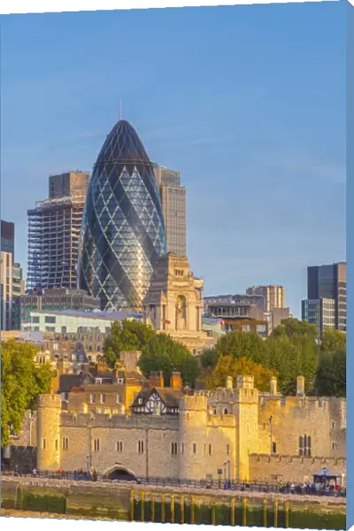 Tower of London, UNESCO World Heritage Site, and the Gherkin (30 St. Mary Axe), City of London