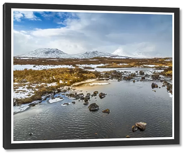 Scenic view of mountains and frozen water near Bridge of Orchy, Highlands, Argyll and Bute