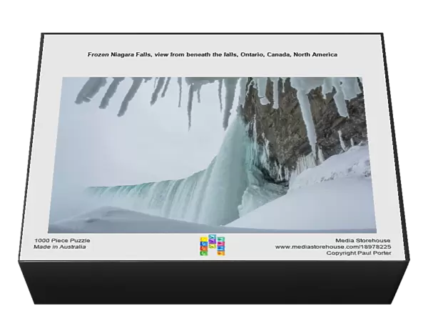 Frozen Niagara Falls, view from beneath the falls, Ontario, Canada, North America