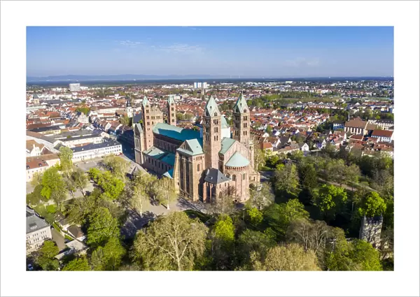 Aerial of Speyer Cathedral, UNESCO World Heritage Site, Speyer, Germany, Europe