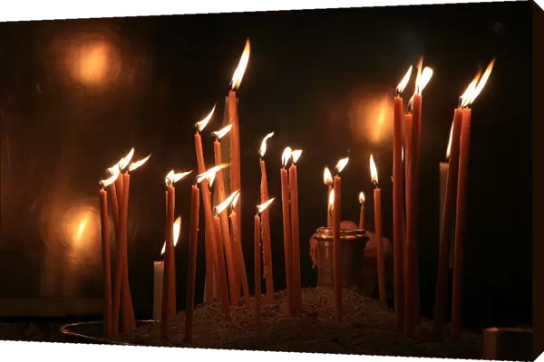 Candles in a Greek Orthodox church, Thessaloniki, Macedonia, Greece, Europe