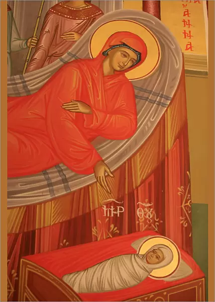 Greek Orthodox icon depicting Marys birth, Thessaloniki, Macedonia, Greece, Europe