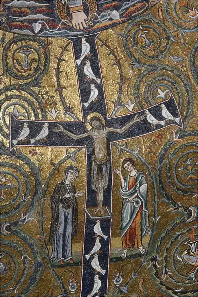 A 12th century fresco of Christs triumph on the cross, San Clemente Basilica, Rome