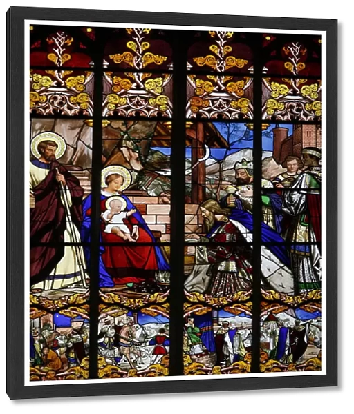 Stained glass window of the visit of the magi, St. Gatien Cathedral, Tours