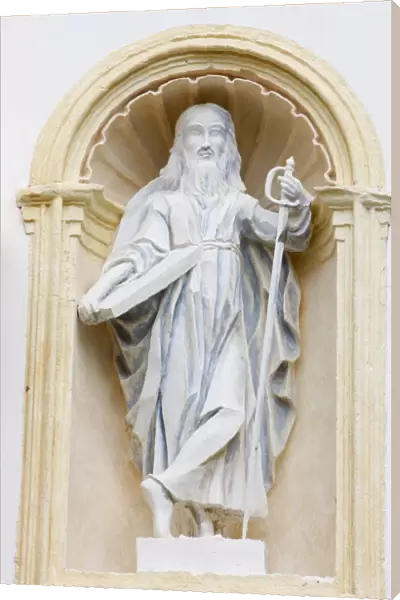 Statue of St. Paul in Saint-Nicolas de Veroce church, Haute Savoie, France, Europe