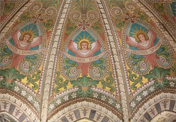 The vault of the choir decorated with mosaics representing the Beatitudes, Crypt