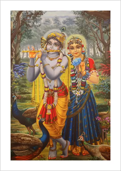 Painting depicting Hindu god Krishna with Radha, Vrindavan, Uttar Pradesh, India, Asia