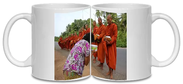 Buddhist monks on morning alms round in Western Cambodia, Indochina, Southeast Asia, Asia