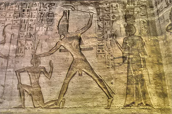 Ramses II at Kadesh in center, Reliefs, Temple of Hathor and Nefertari