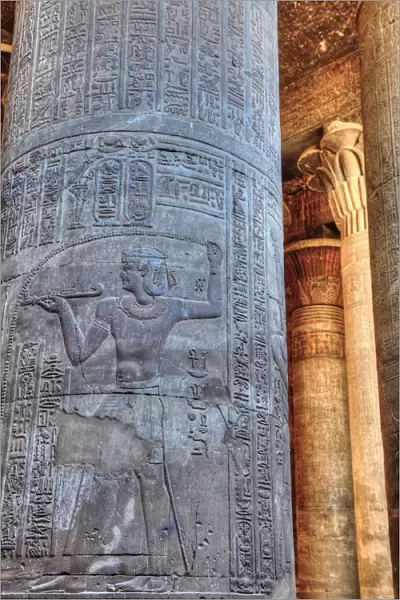 Bas Reliefs, Columns, Hypostyle Hall, Temple of Khnum, Esna, Egypt, North Africa, Africa