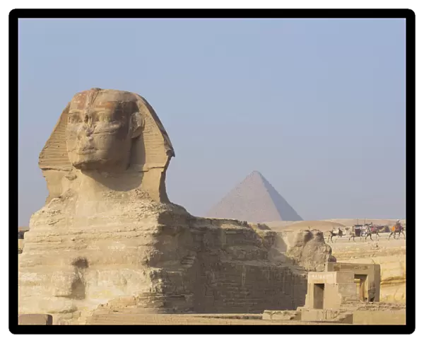 The Great Sphinx of Giza, Pyramid of Mycerinus in the background