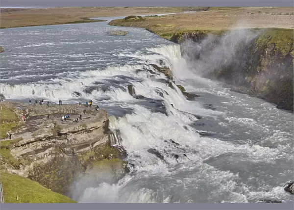 An iconic Icelandic landscape, Gullfoss Falls, on the southern edge of the rugged
