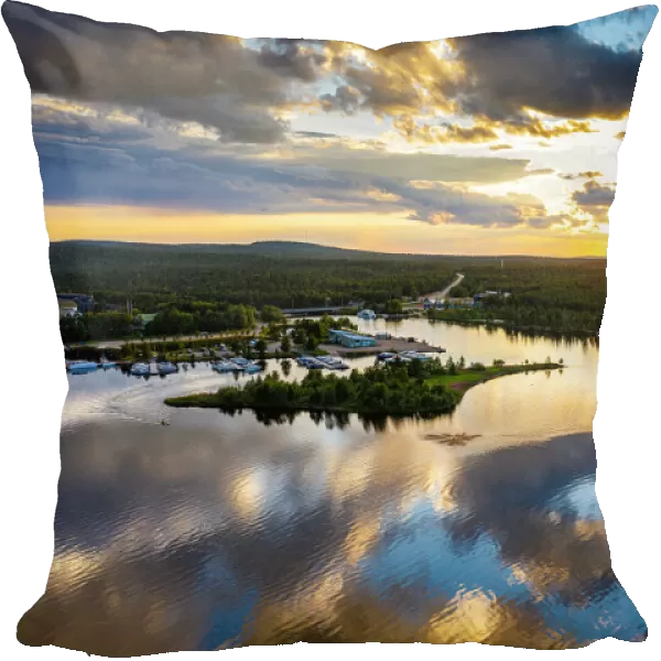 Clouds reflecting at sunset on Lake Inari, Inari, Lapland, northern Finland, Europe