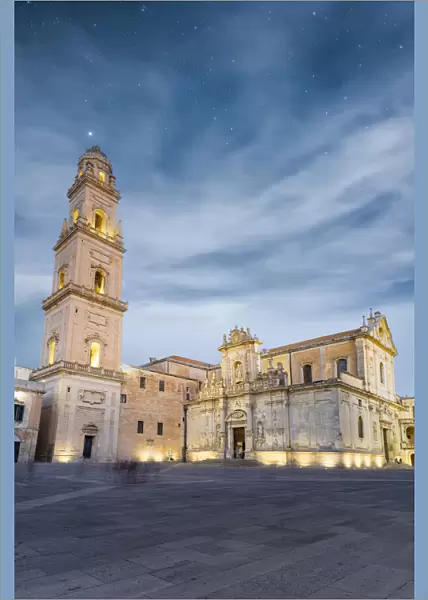 Bell tower and Cathedral at night, Piazza del Duomo, Lecce, Salento, Apulia, Italy