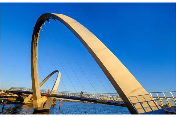 Elizabeth Quay Bridge, a 20 metre high suspension bridge, Perth City, Western Australia