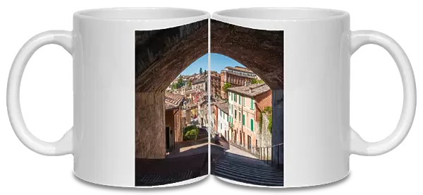 Perugias Aqueduct street with its famous bridge, Perugia, Umbria, Italy, Europe