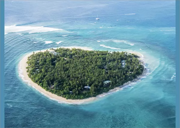 Aerial view of the heart-shaped island of Tavarua, near Viti Levu, Republic of Fiji