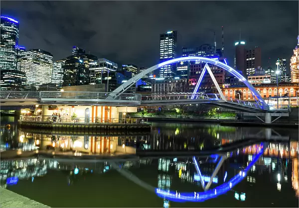 Evan Walker Bridge, and Flinders Street Station along Yarra River, City of Melbourne at twillight, Victoria, Australia, Pacific