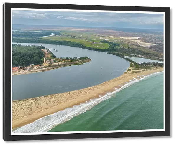 Aerial of the River mouth of the River Cuanza, Angola, Africa