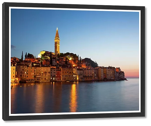 Evening, Waterfront and Tower of Church of St. Euphemia, Old Town, Rovinj, Croatia, Europe