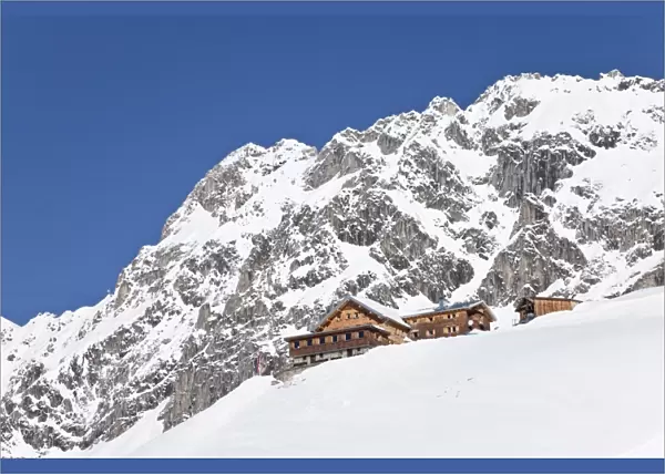 Resort pistes and mountain restaurant, St. Anton am Arlberg, Tirol, Austrian Alps