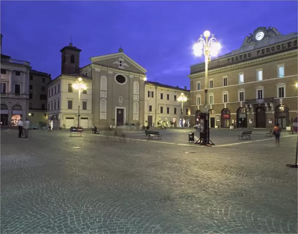 Piazza della Repubblica at dusk, Jesi, Marche, Italy, Europe