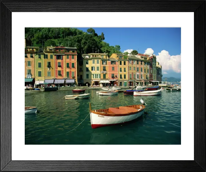 Framed Print : Portofino Print - Moored Boats and Architecture Framed Print : Portofino Print - Moored Boats and Architecture