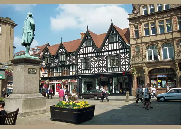 The Square and High Street with statue of Clive, Shrewsbury, Shropshire