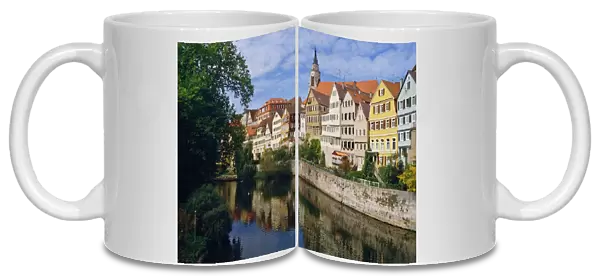 Buildings overlooking the Neckar River at Tubingen, Baden Wurttemberg, Germany, Europe