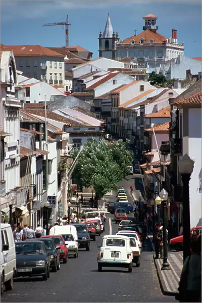 Main street in Angra do Heroismo, Terceira, Azores, Portugal, Atlantic, Europe