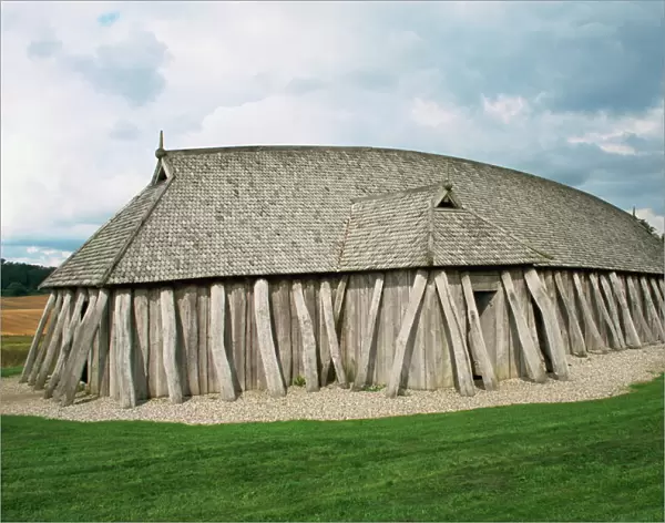 Fyrkat, replica of Viking house of oak timber, Hobro, Jutland, Denmark