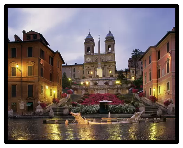 The Spanish Steps illuminated in the evening, Rome, Lazio, Italy, Europe